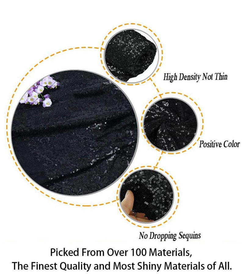 ShiDianYi 3 Feet 1 Yards-Sequin Fabric, by The Yard, Sequin Fabric, Tablecloth, Linen, for Xmas Decor (1 Yards 1PC Black) - Image 3